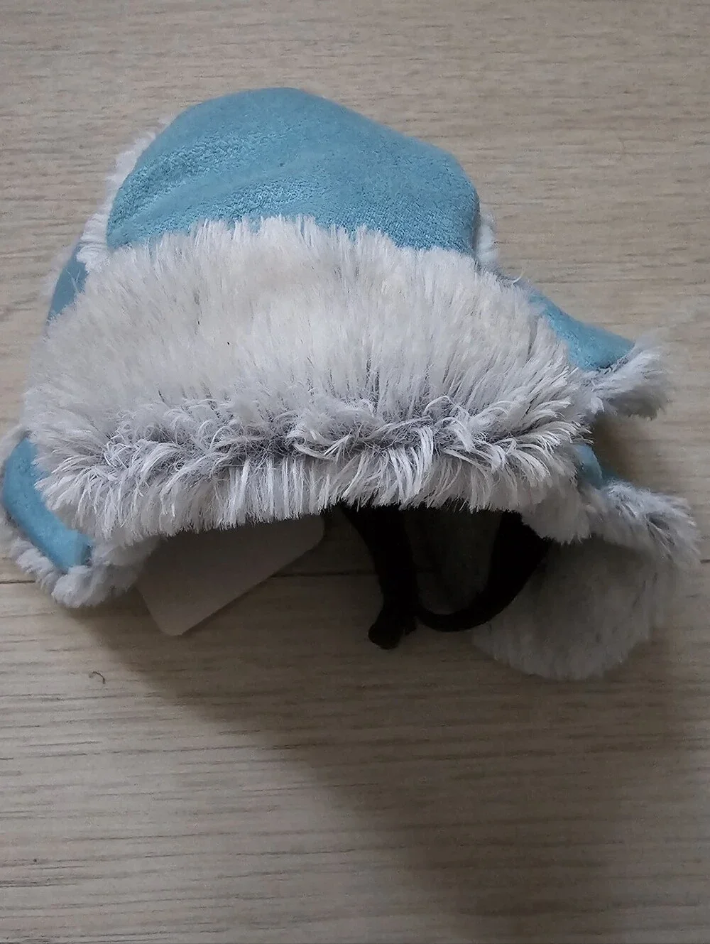 Turquoise Suede Dog Trapper Hat with Faux Fur Lining - SizeXS/S